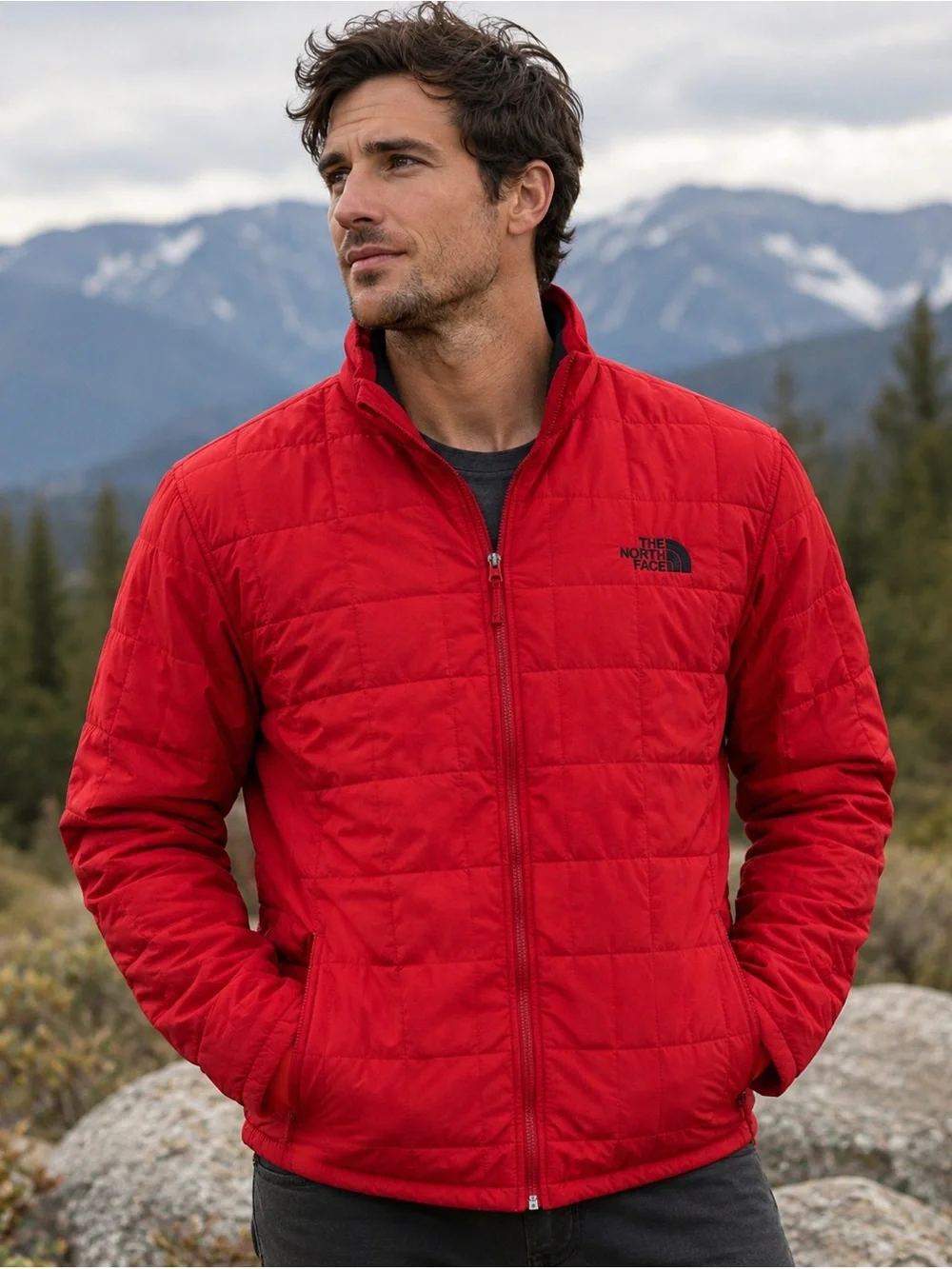 The North Face Men’s Large Red Quilted Insulated Full Zip Jacket Outdoor Hiking